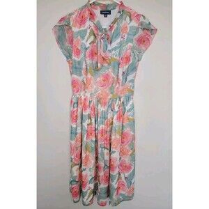 Modcloth Womens Floral Prim With Pizzazz Chiffon Midi Dress Tie Front Size Small